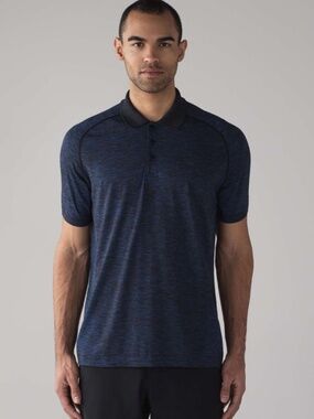 Lululemon Metal Vent Tech Short Sleeve Polo in Navy Heathered; Size XL